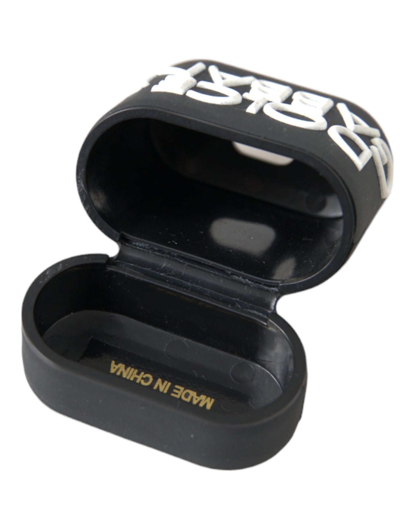 Funda para Airpods Dolce & Gabbana de silicona en blanco y negro con logo en relieve