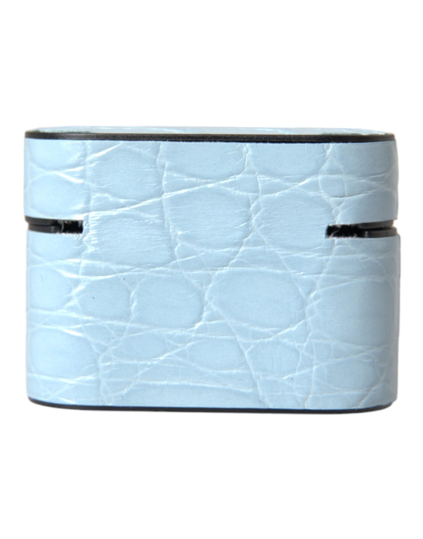 Funda para Airpods Dolce & Gabbana de cuero azul claro con placa metálica del logo