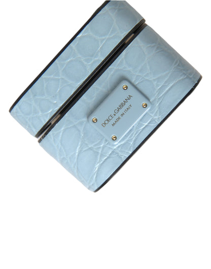 Funda para Airpods Dolce & Gabbana de cuero azul claro con placa metálica del logo