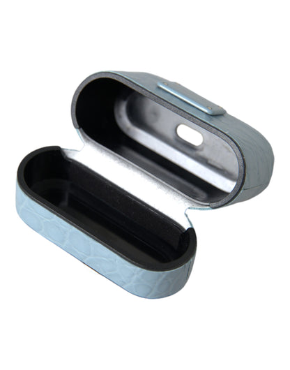 Funda para Airpods Dolce & Gabbana de cuero azul claro con placa metálica del logo