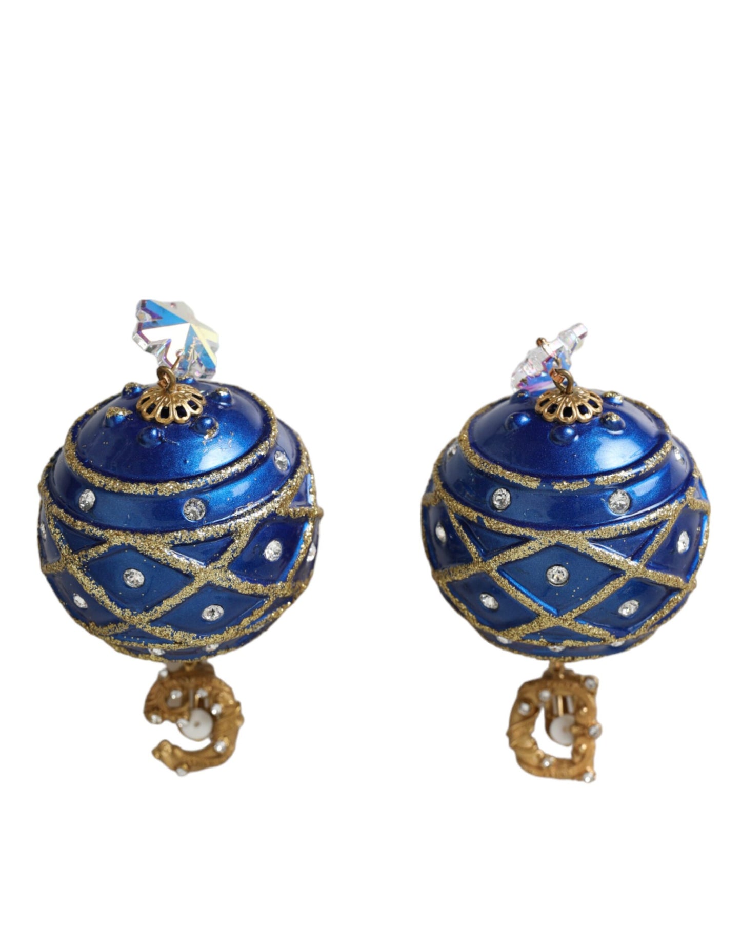Pendientes de clip de bola de Navidad colgantes de cristal azul de latón dorado Dolce & Gabbana