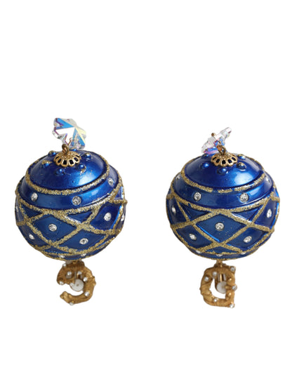 Pendientes de clip de bola de Navidad colgantes de cristal azul de latón dorado Dolce & Gabbana