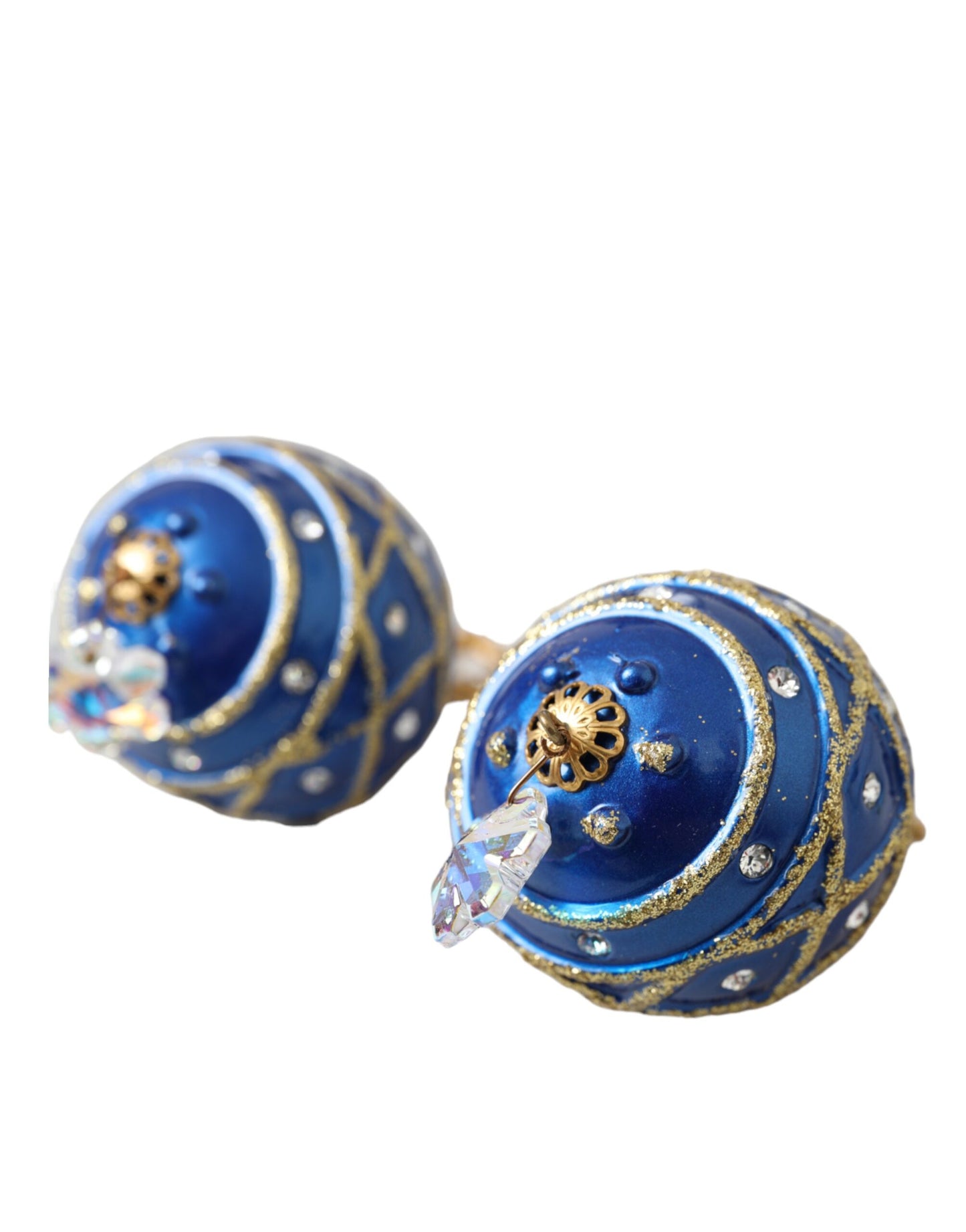 Pendientes de clip de bola de Navidad colgantes de cristal azul de latón dorado Dolce & Gabbana