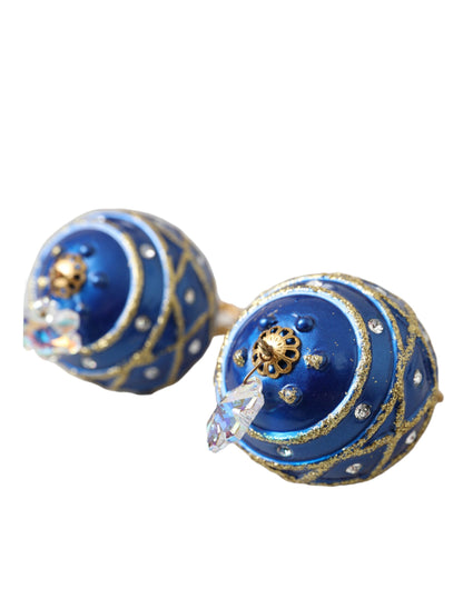 Pendientes de clip de bola de Navidad colgantes de cristal azul de latón dorado Dolce & Gabbana