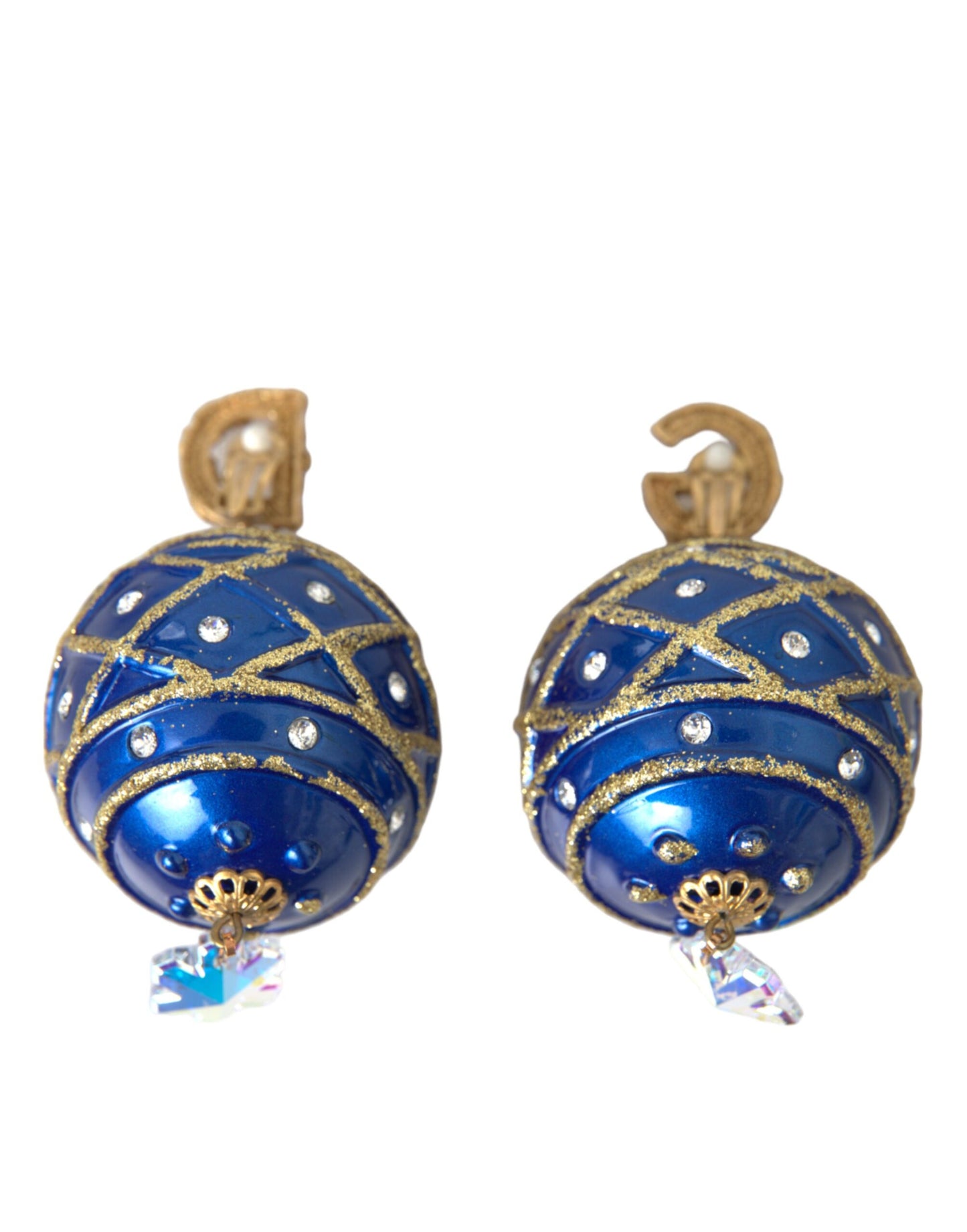 Pendientes de clip de bola de Navidad colgantes de cristal azul de latón dorado Dolce & Gabbana