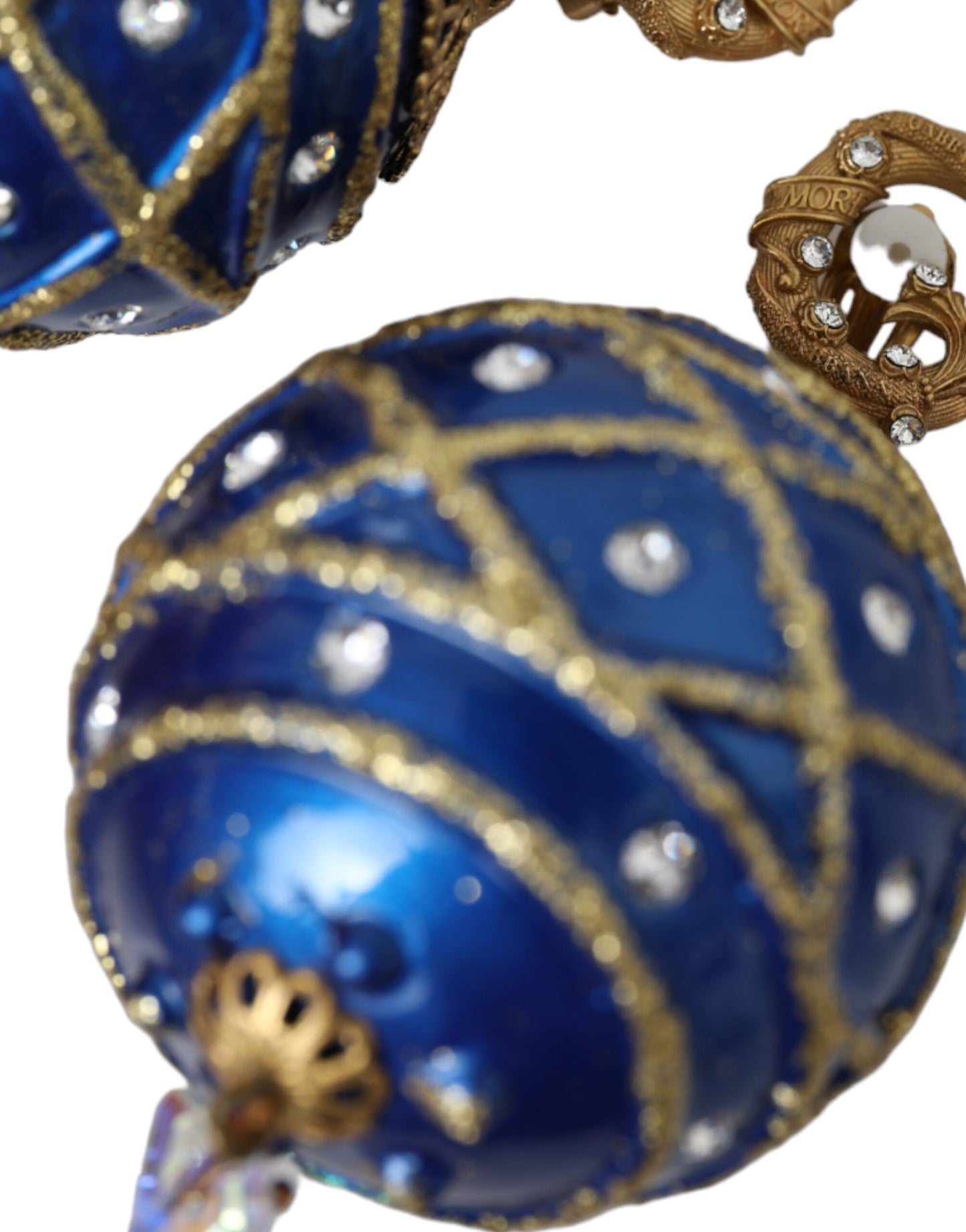 Pendientes de clip de bola de Navidad colgantes de cristal azul de latón dorado Dolce & Gabbana