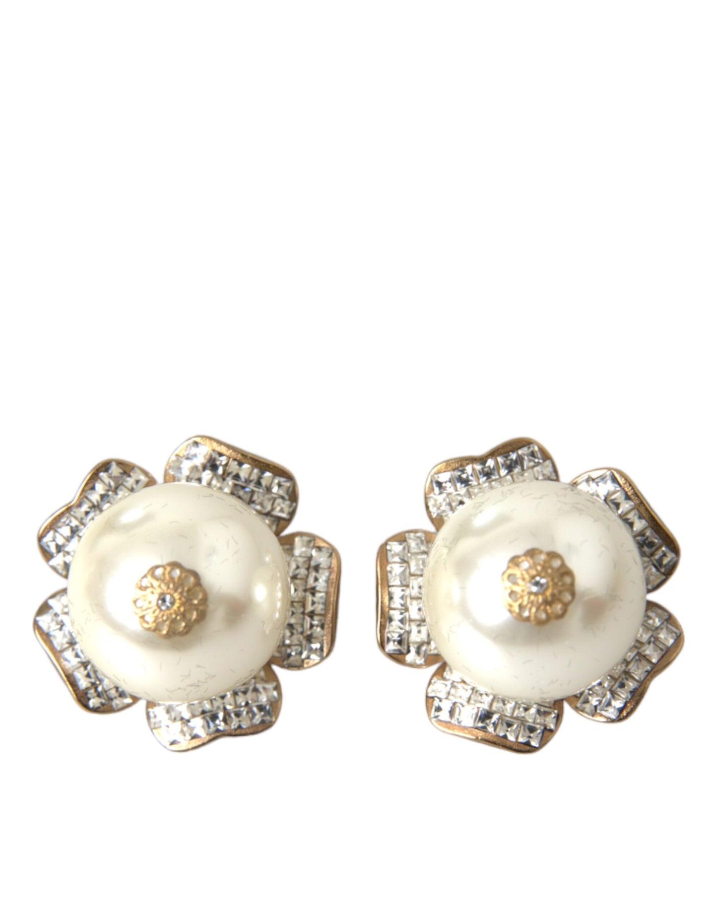 Pendientes de clip Dolce & Gabbana Maxi Florales con Perlas de Imitación Tono Dorado