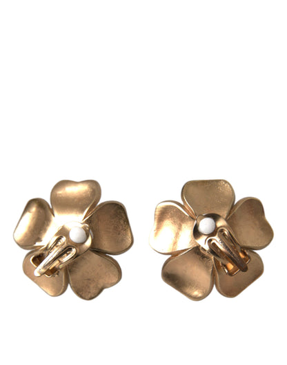 Pendientes de clip Dolce & Gabbana Maxi Florales con Perlas de Imitación Tono Dorado