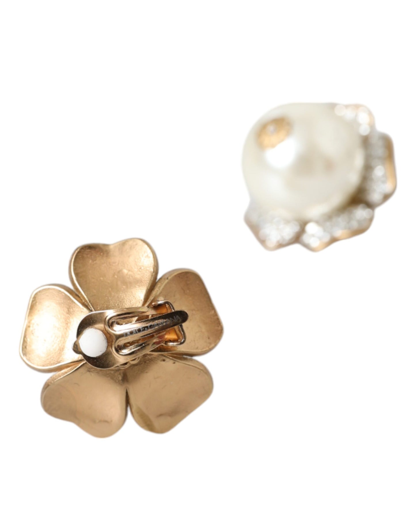 Pendientes de clip Dolce & Gabbana Maxi Florales con Perlas de Imitación Tono Dorado