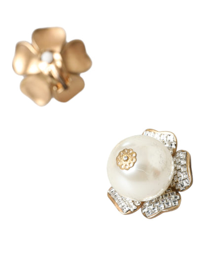 Pendientes de clip Dolce & Gabbana Maxi Florales con Perlas de Imitación Tono Dorado