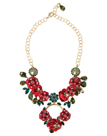 Collar con colgante de cristal de pétalo de rosa y cadena de eslabones de latón dorado Dolce & Gabbana