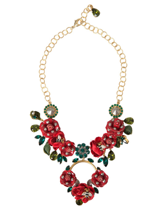 Collar con colgante de cristal de pétalo de rosa y cadena de eslabones de latón dorado Dolce & Gabbana