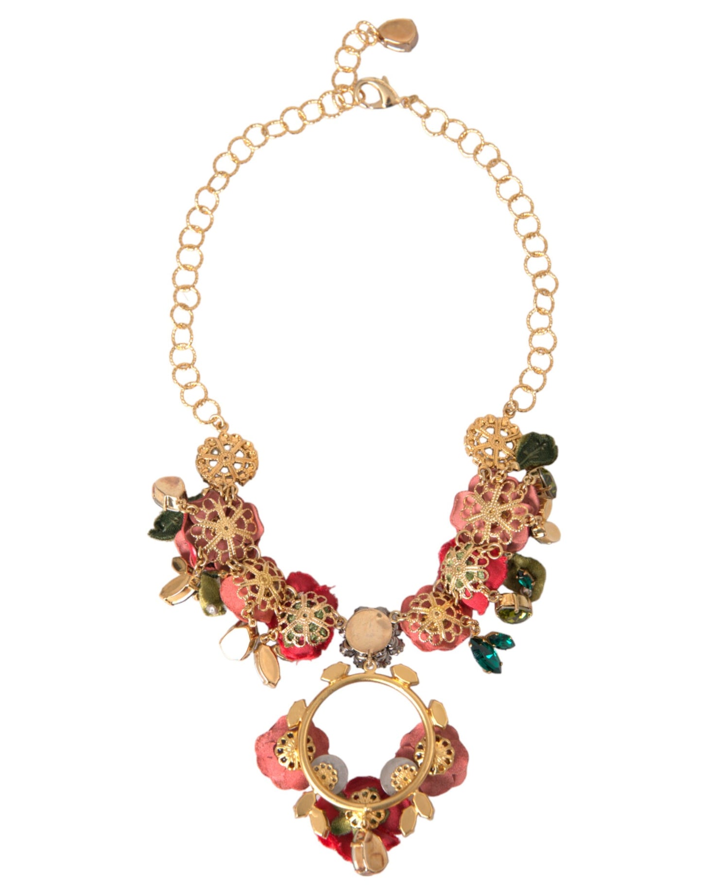 Collar con colgante de cristal de pétalo de rosa y cadena de eslabones de latón dorado Dolce & Gabbana