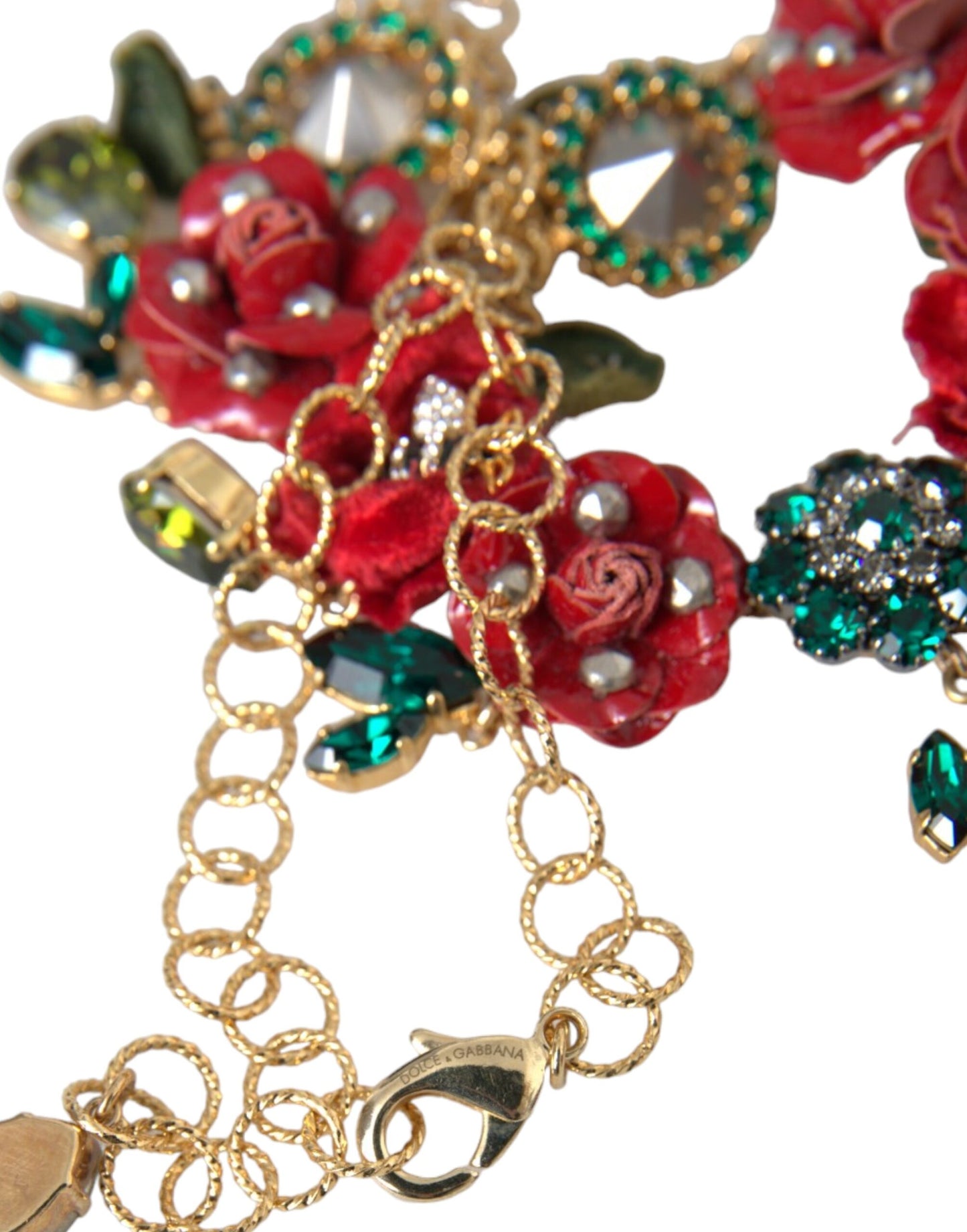 Collar con colgante de cristal de pétalo de rosa y cadena de eslabones de latón dorado Dolce & Gabbana