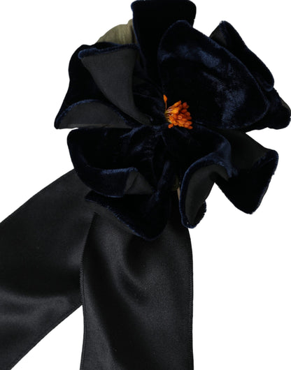 Broche horquilla de seda negra y latón dorado con diseño floral de Dolce & Gabbana