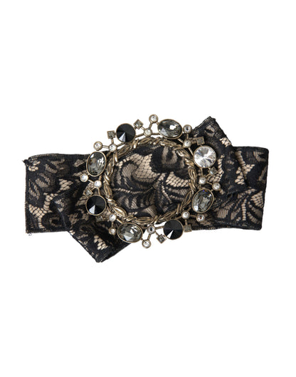 Prendedor de Pelo Broche Hecho a Mano de Encaje Negro con Cristales Dolce & Gabbana