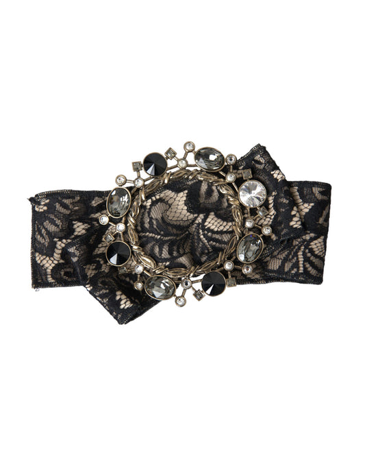 Prendedor de Pelo Broche Hecho a Mano de Encaje Negro con Cristales Dolce & Gabbana