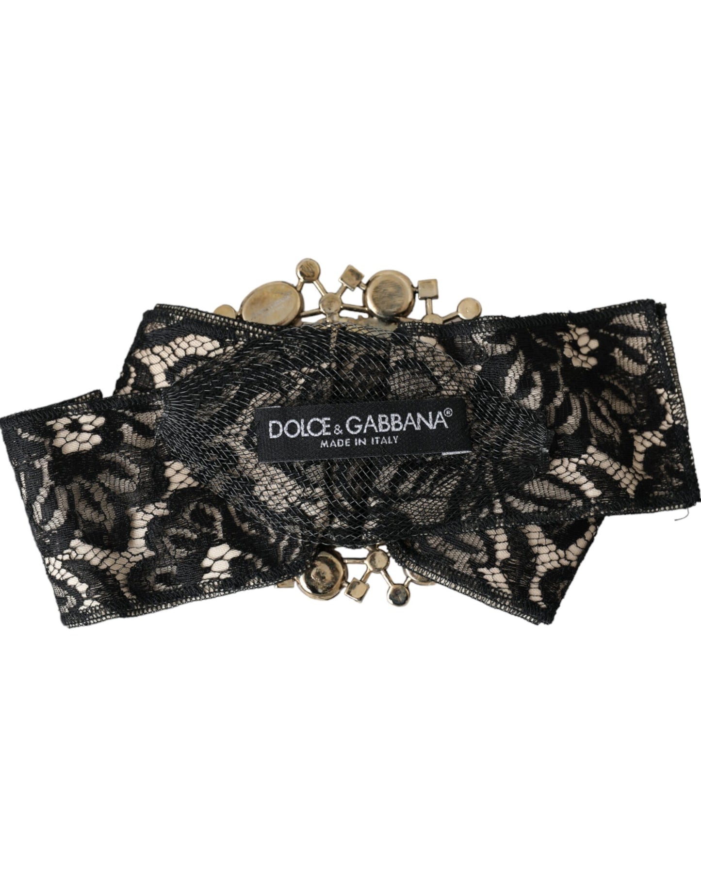 Prendedor de Pelo Broche Hecho a Mano de Encaje Negro con Cristales Dolce & Gabbana