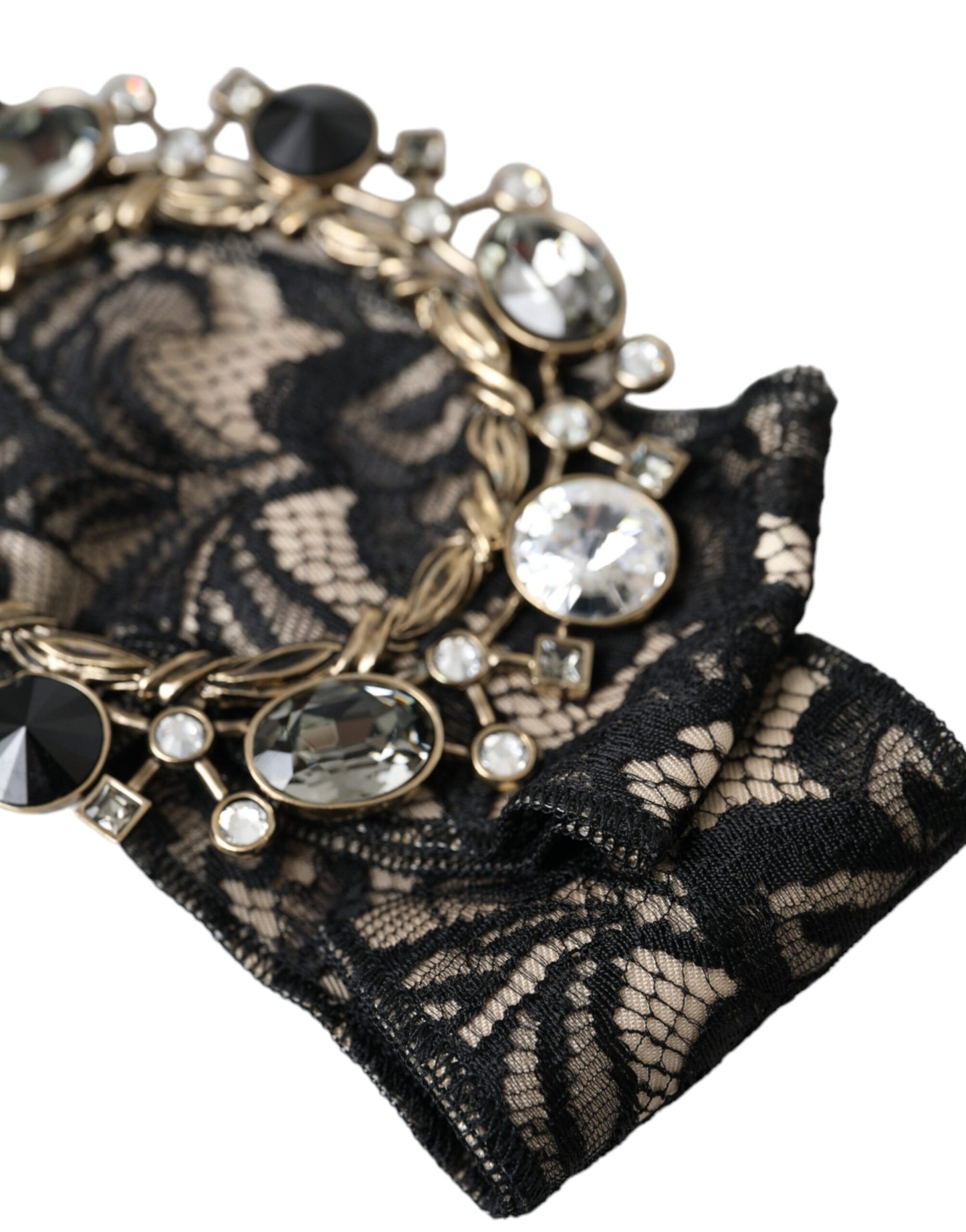 Prendedor de Pelo Broche Hecho a Mano de Encaje Negro con Cristales Dolce & Gabbana