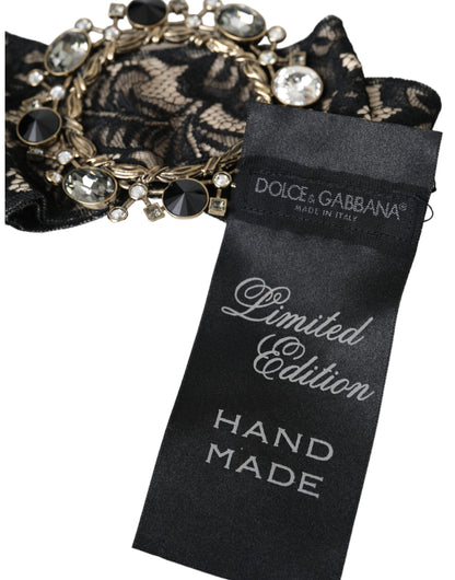 Prendedor de Pelo Broche Hecho a Mano de Encaje Negro con Cristales Dolce & Gabbana