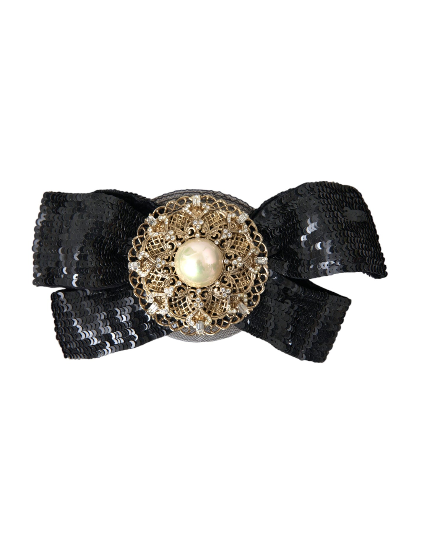 Dolce & Gabbana Broche Pinza de Pelo Hecha a Mano con Perlas y Lentejuelas Negras