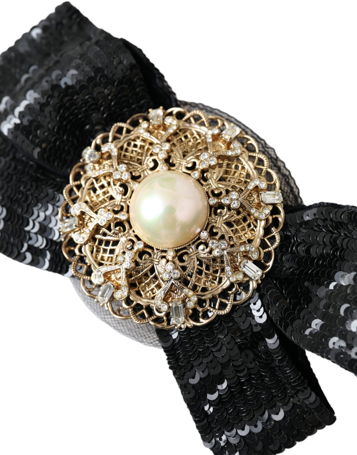 Dolce & Gabbana Broche Pinza de Pelo Hecha a Mano con Perlas y Lentejuelas Negras
