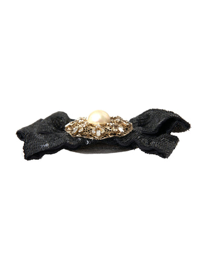 Dolce & Gabbana Broche Pinza de Pelo Hecha a Mano con Perlas y Lentejuelas Negras