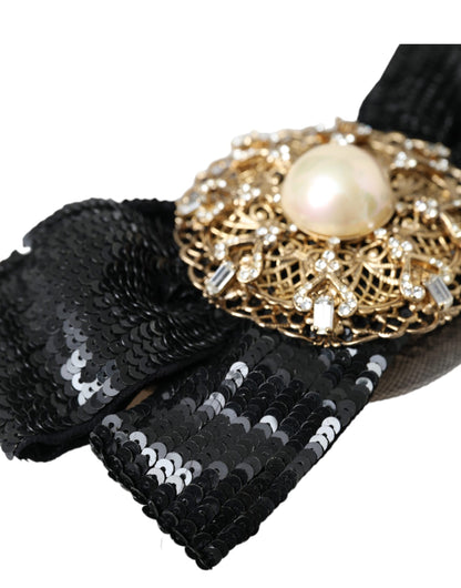 Dolce & Gabbana Broche Pinza de Pelo Hecha a Mano con Perlas y Lentejuelas Negras