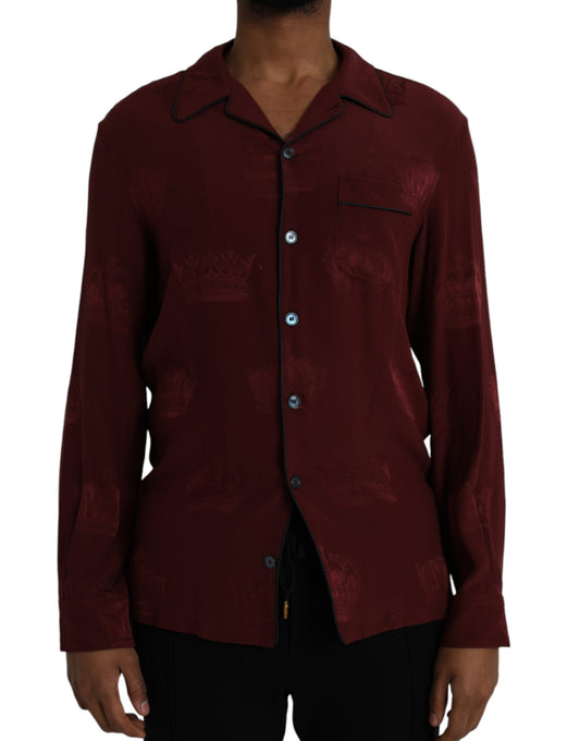 Camisa de manga larga de seda con jacquard de corona granate de Dolce & Gabbana