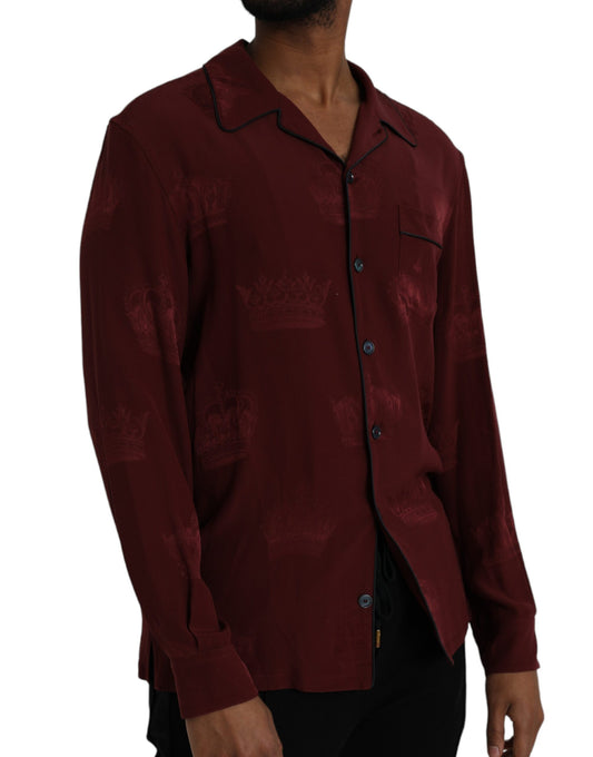 Camisa de manga larga de seda con jacquard de corona granate de Dolce & Gabbana