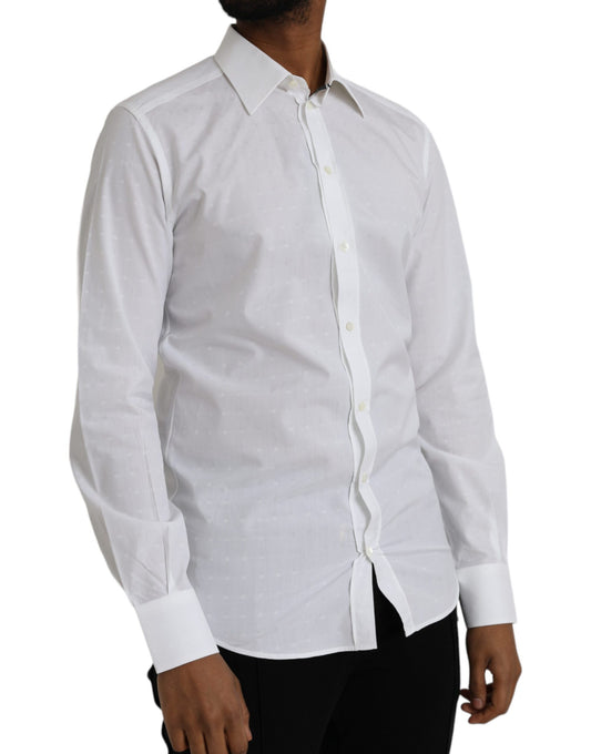 Camisa de vestir para hombre de algodón blanco con logo de Dolce & Gabbana GOLD