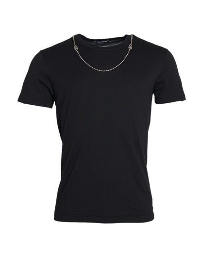 Camiseta de manga corta de algodón negro con cadena plateada de Dolce & Gabbana