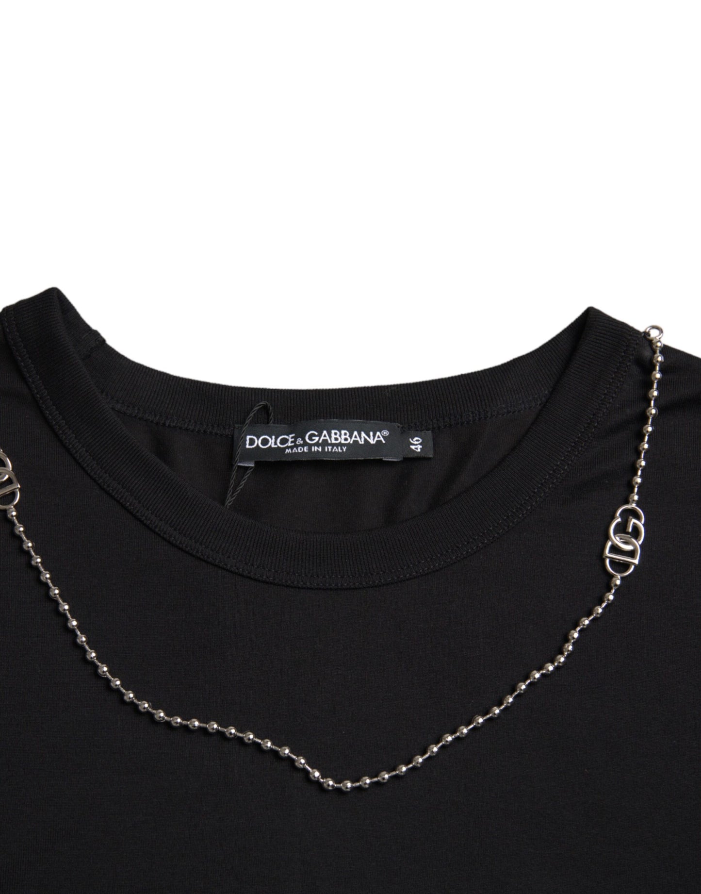Camiseta de manga corta de algodón negro con cadena plateada de Dolce & Gabbana