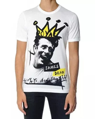 Camiseta de hombre de algodón blanco con estampado gráfico y manga corta Dolce & Gabbana