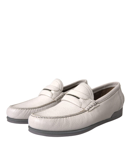 Zapatos mocasín sin cordones de cuero blanco y gris Dolce & Gabbana