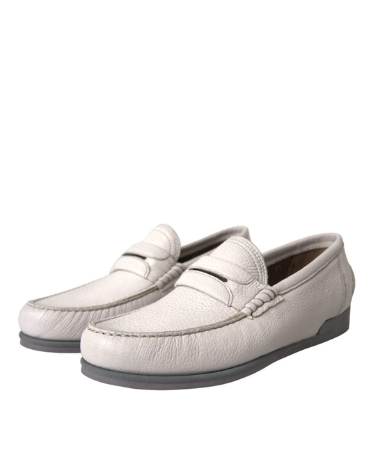 Zapatos mocasín sin cordones de cuero blanco y gris Dolce & Gabbana