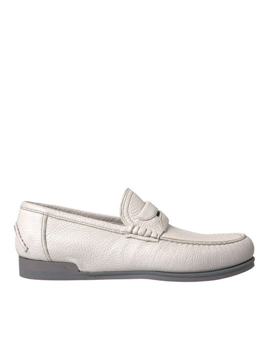 Zapatos mocasín sin cordones de cuero blanco y gris Dolce & Gabbana