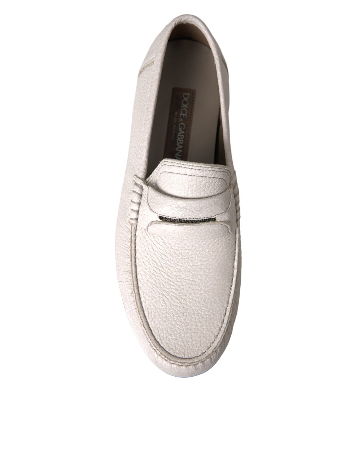 Zapatos mocasín sin cordones de cuero blanco y gris Dolce & Gabbana