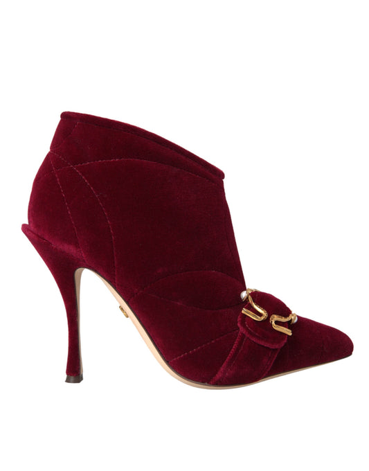Botines Dolce & Gabbana de terciopelo rojo oscuro con hebilla Devotion