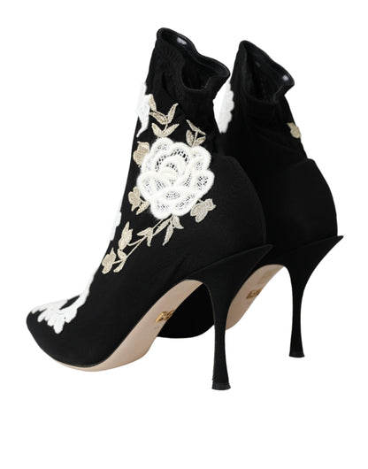 Botines sin cordones con bordado blanco y negro de Dolce & Gabbana