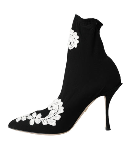Botines sin cordones con bordado blanco y negro de Dolce & Gabbana
