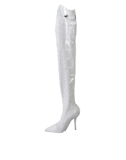 Botas altas de tacón de aguja Dolce & Gabbana blancas