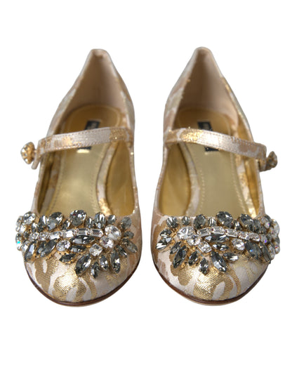 Zapatos de salón Mary Jane de jacquard dorado con cristales Dolce & Gabbana
