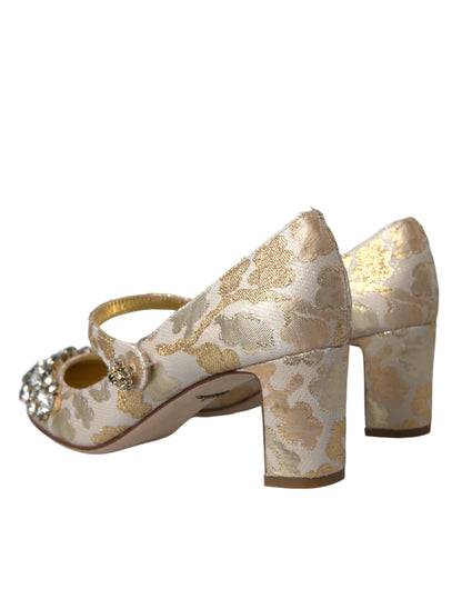 Zapatos de salón Mary Jane de jacquard dorado con cristales Dolce & Gabbana