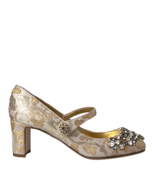Zapatos de salón Mary Jane de jacquard dorado con cristales Dolce & Gabbana