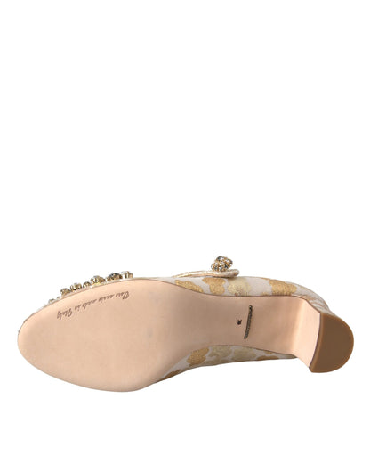 Zapatos de salón Mary Jane de jacquard dorado con cristales Dolce & Gabbana