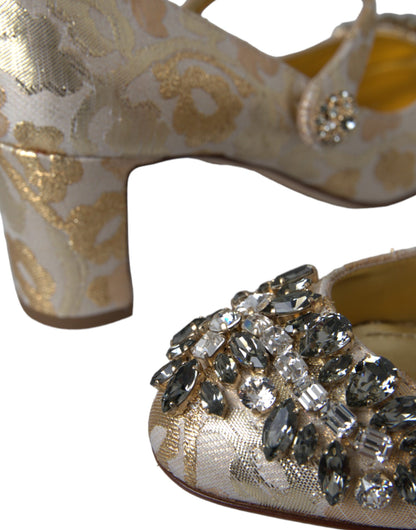 Zapatos de salón Mary Jane de jacquard dorado con cristales Dolce & Gabbana