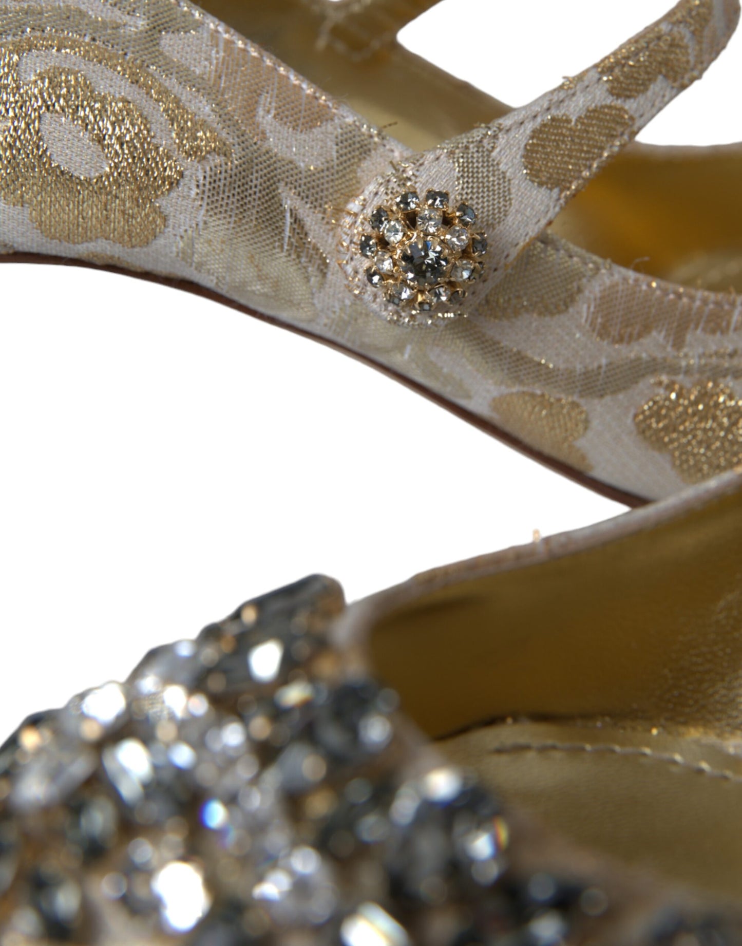Zapatos de salón Mary Jane de jacquard dorado con cristales Dolce & Gabbana