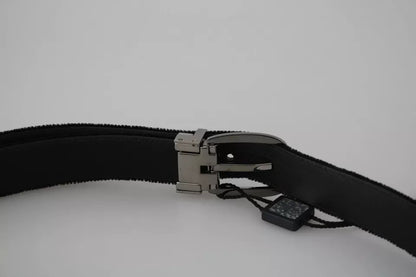 Cinturón para hombre Dolce & Gabbana de terciopelo negro con hebilla de metal tono plateado