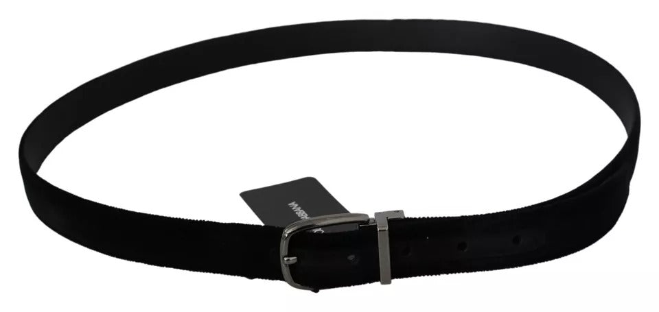 Cinturón para hombre Dolce & Gabbana de terciopelo negro con hebilla de metal tono plateado